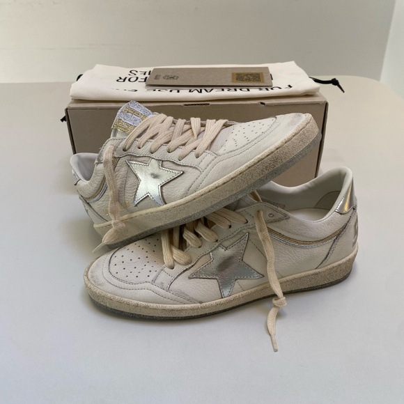 Golden Goose Ball Star Sneaker White Leather/Silver/Gold sz 37 New in Box - Picture 9 of 12